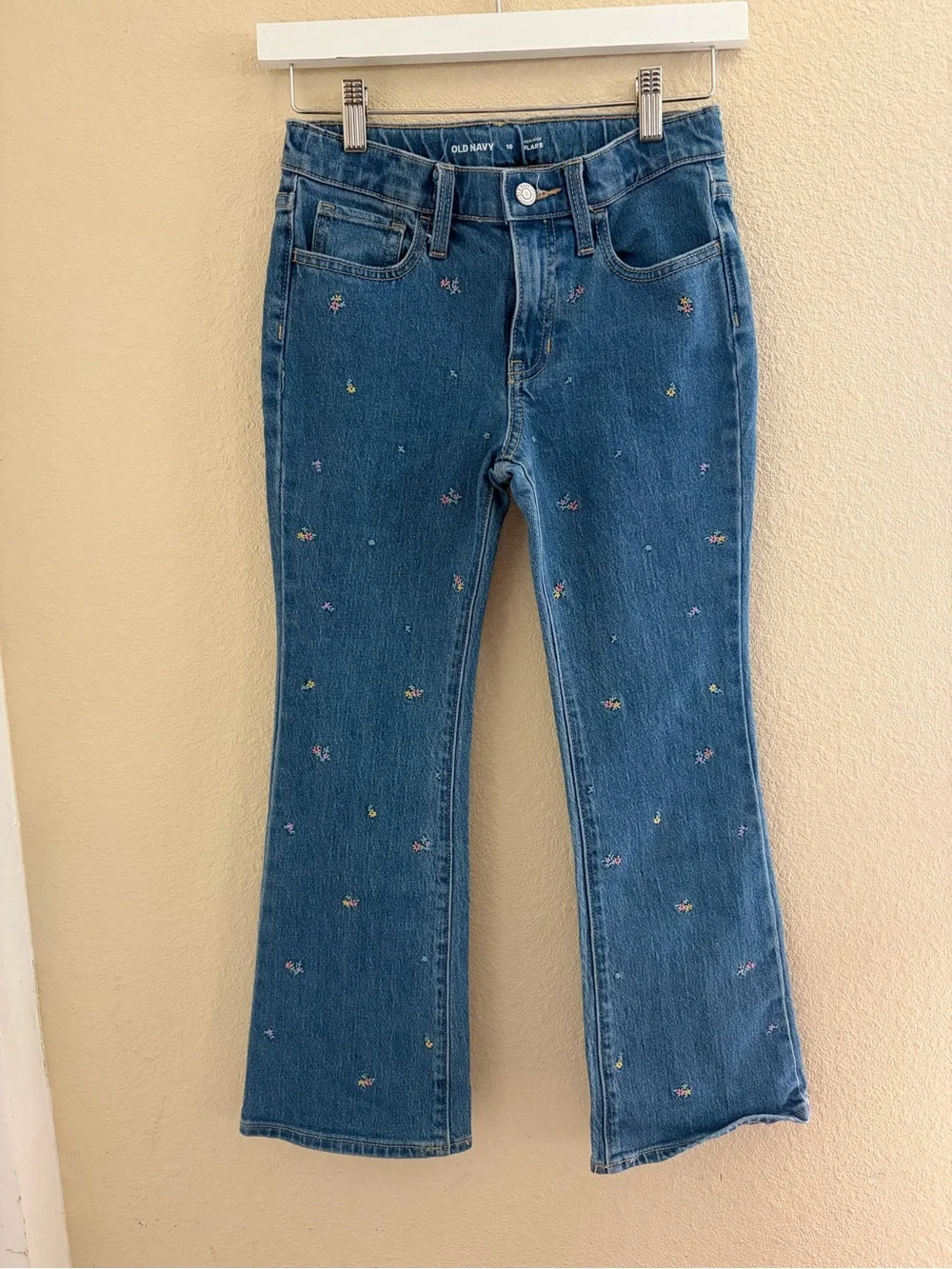 Old Navy Blue Wide-Leg Jeans with Multicolor Floral Embroidery